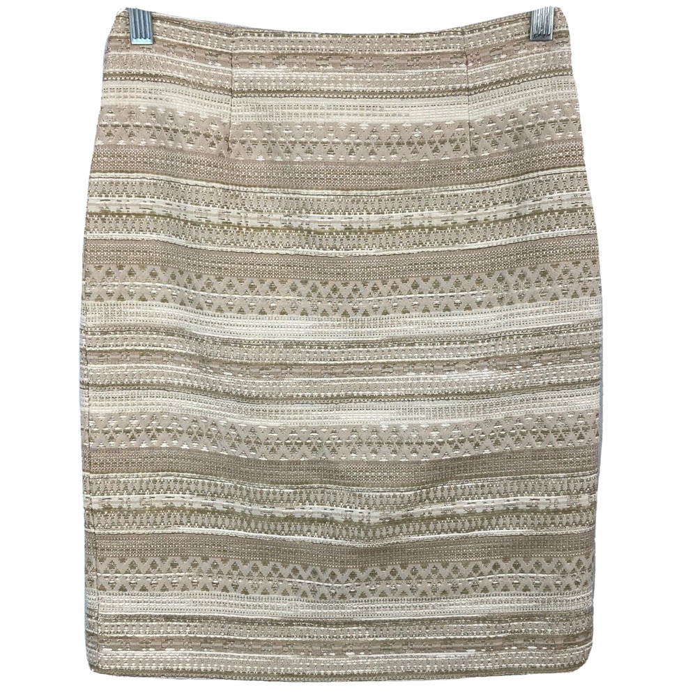 Worth Skirt Womens Sz 0 Ivory Beige Striped Tweed Straight Pencil Lined Rear Zip